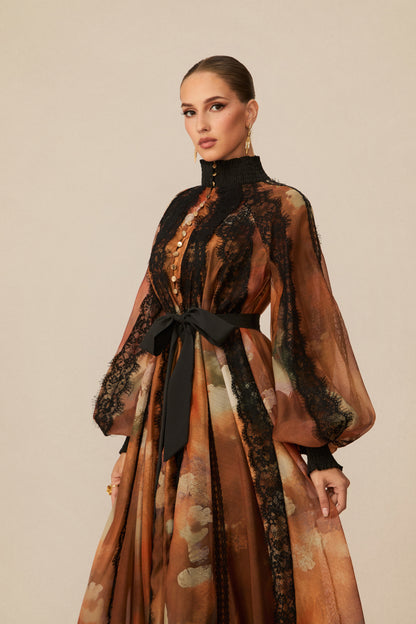 Alluring Glam Orange Lace Panel Midi Dress