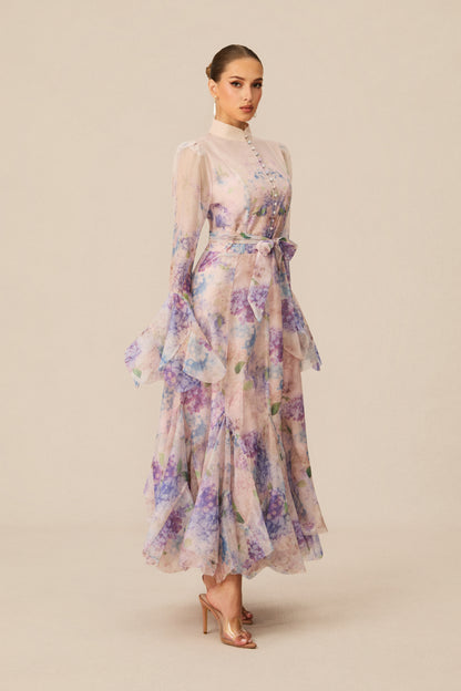 Alessia Floral Print Ruffle Cuff Maxi Dress