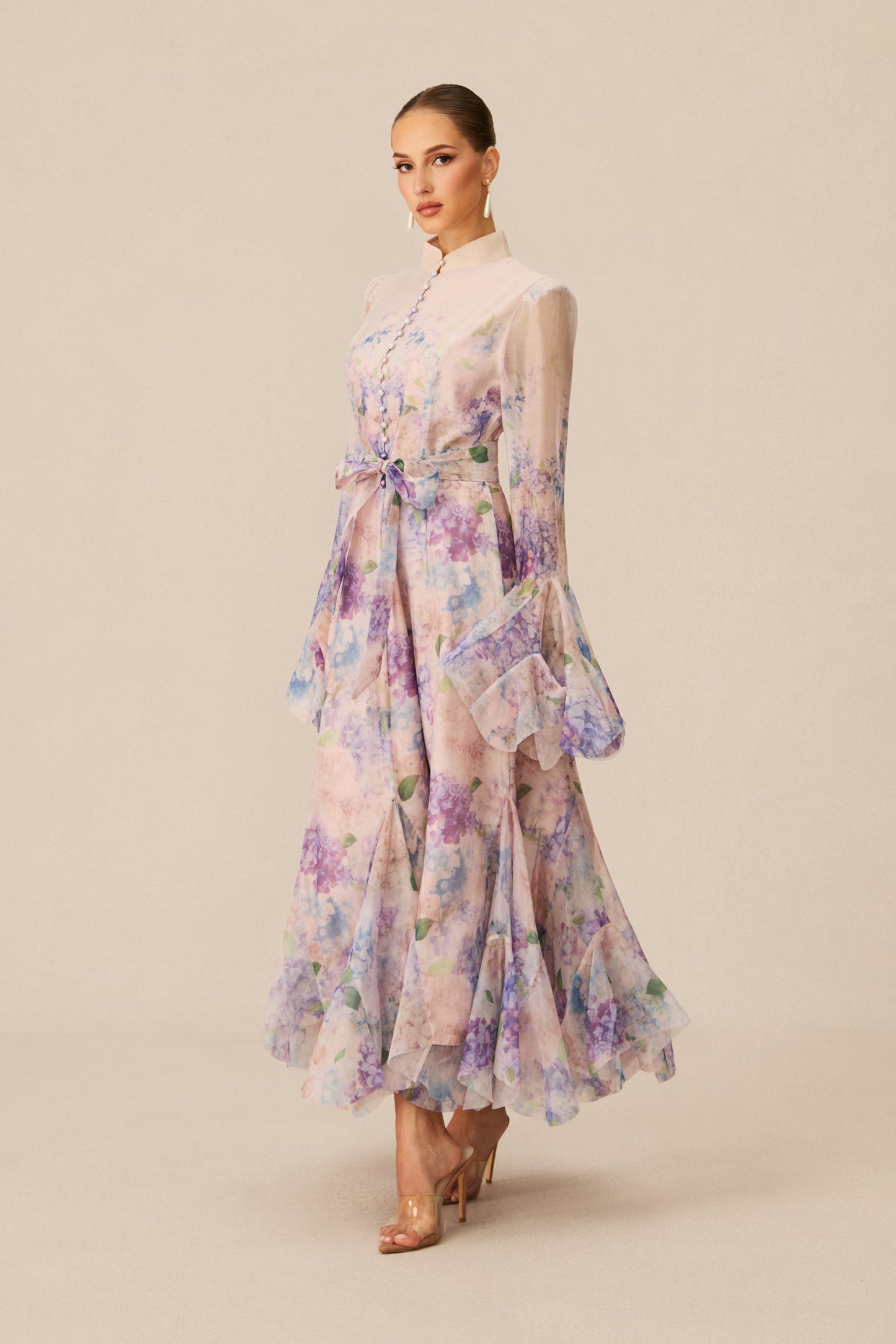 Alessia Floral Print Ruffle Cuff Maxi Dress