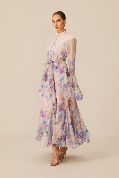 Alessia Floral Print Ruffle Cuff Maxi Dress