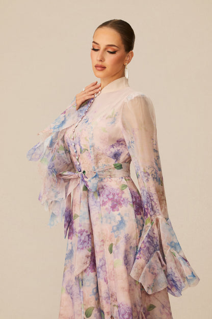 Alessia Floral Print Ruffle Cuff Maxi Dress