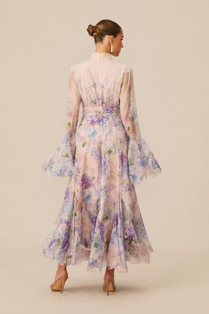 Alessia Floral Print Ruffle Cuff Maxi Dress