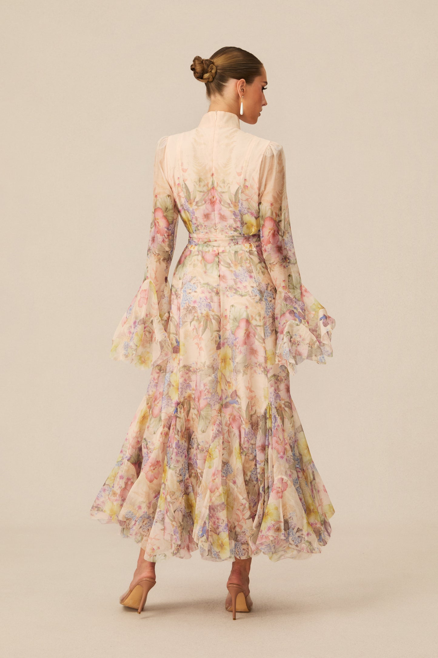 Alessia Floral Print Ruffle Cuff Maxi Dress