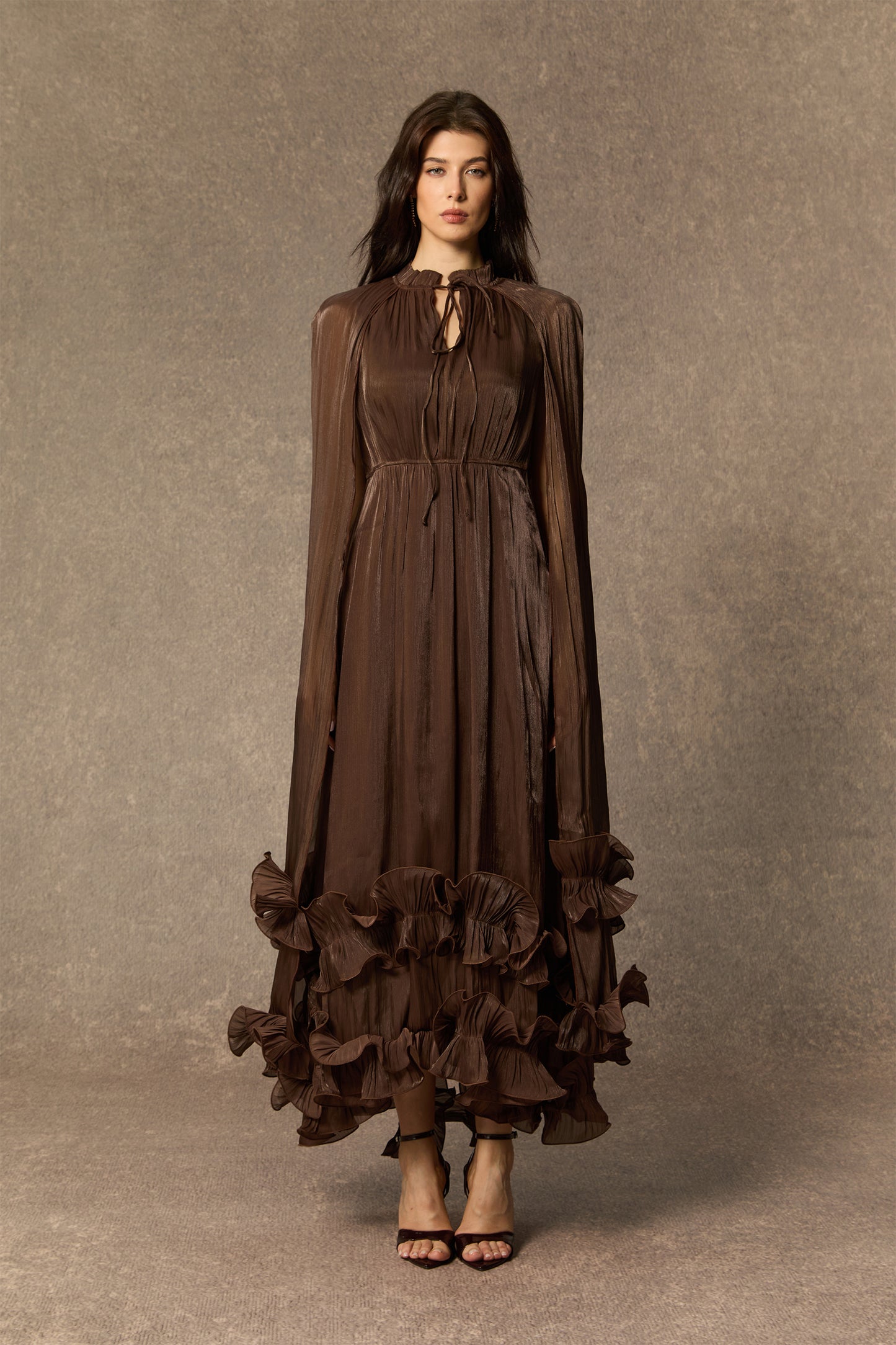 Shirley Cape-effect Ruffled Midi Dress