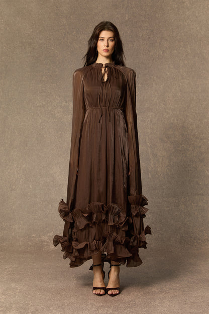 Shirley Cape-effect Ruffled Midi Dress