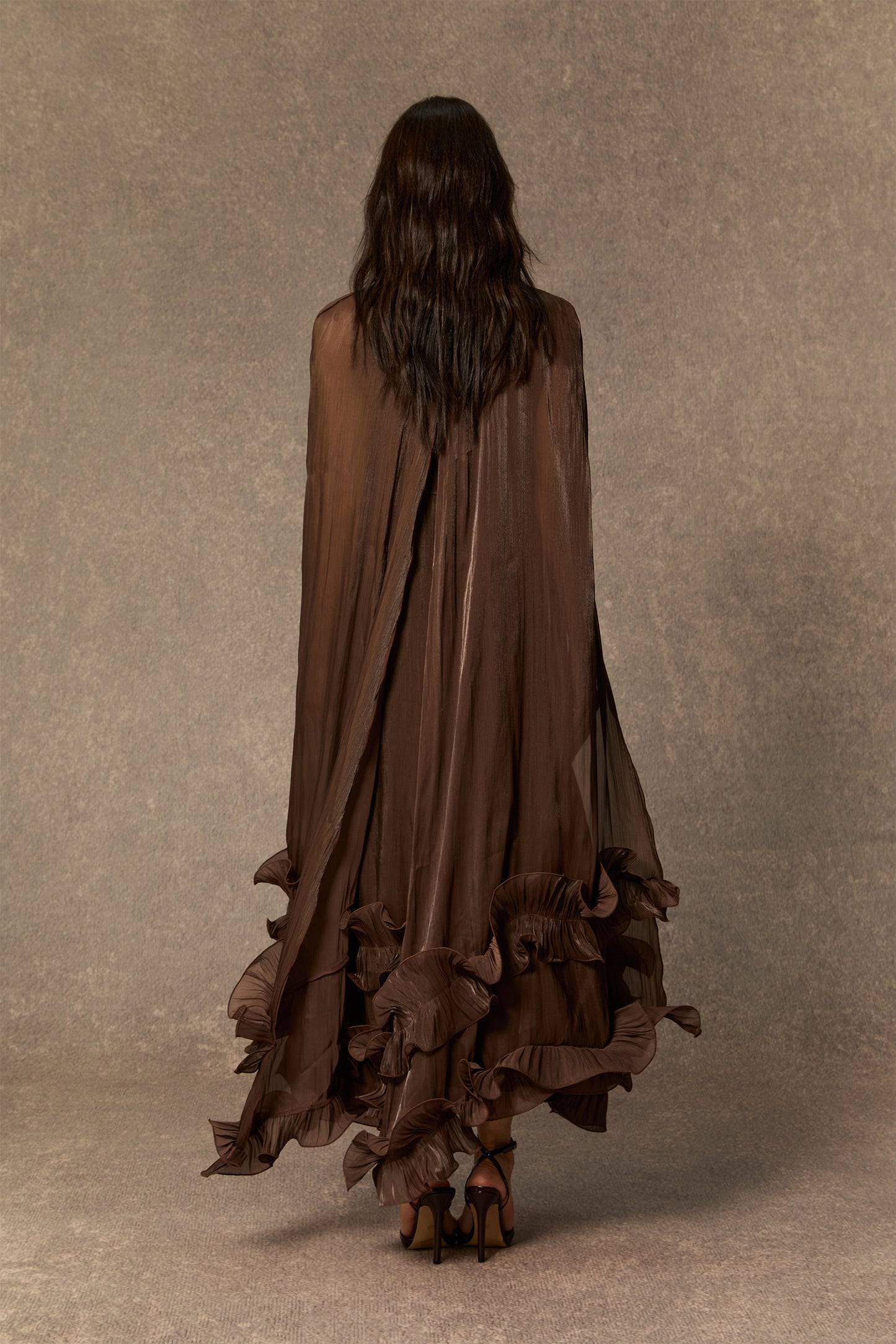 Shirley Cape-effect Ruffled Midi Dress