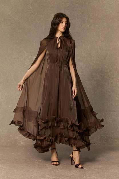 Shirley Cape-effect Ruffled Midi Dress