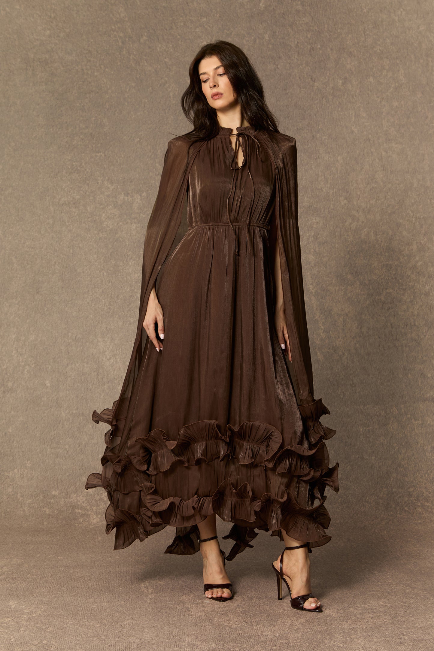 Shirley Cape-effect Ruffled Midi Dress