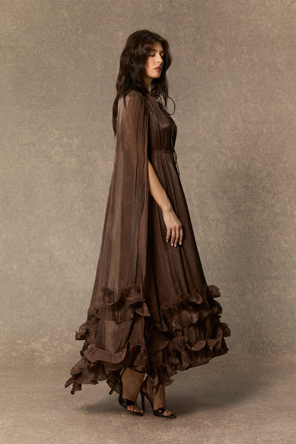 Shirley Cape-effect Ruffled Midi Dress