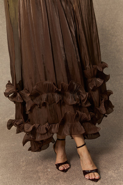 Shirley Cape-effect Ruffled Midi Dress