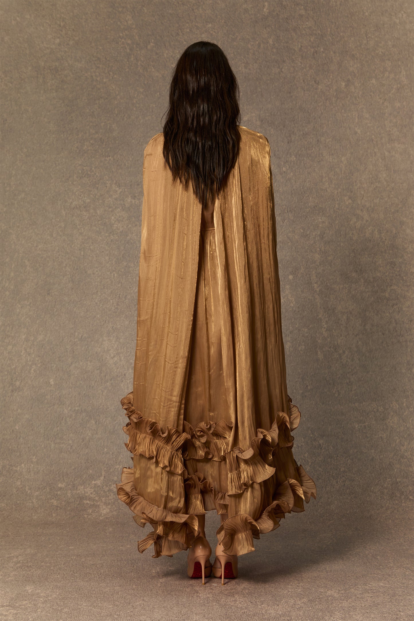 Shirley Cape-effect Ruffled Midi Dress