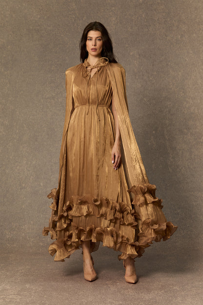 Shirley Cape-effect Ruffled Midi Dress