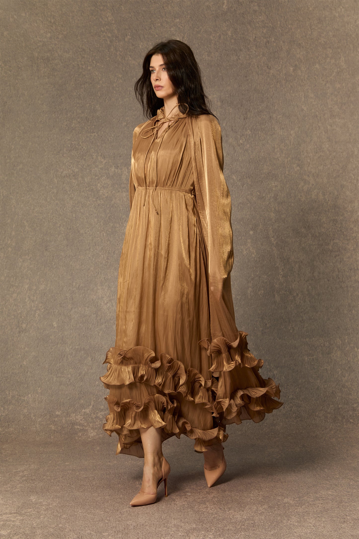 Shirley Cape-effect Ruffled Midi Dress