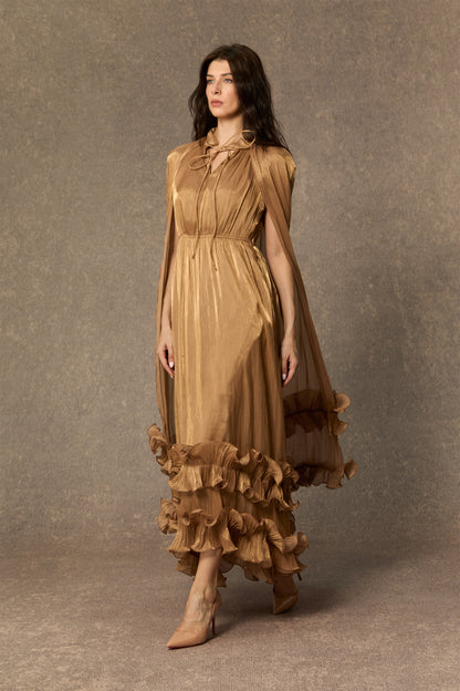 Shirley Cape-effect Ruffled Midi Dress