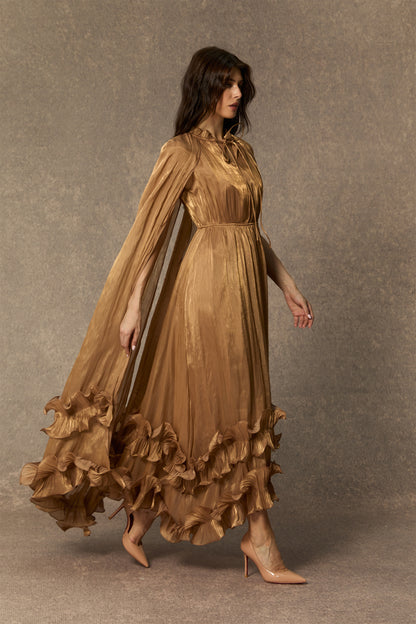 Shirley Cape-effect Ruffled Midi Dress