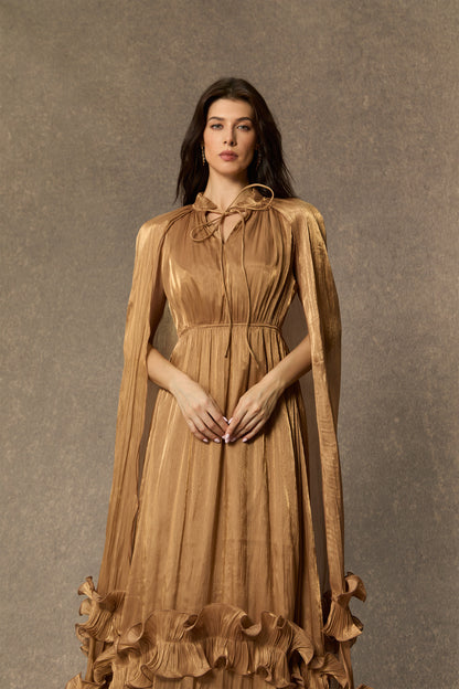 Shirley Cape-effect Ruffled Midi Dress