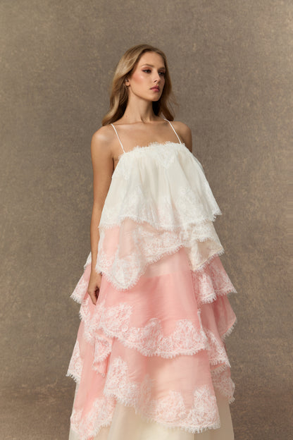 Endlessly Darling Pink Irregular Tiered Maxi Dress
