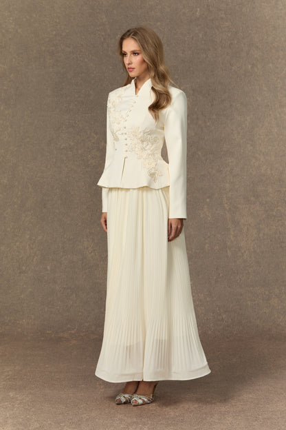 Graceful Arrival Black Lace Embroidered Jacket & Pleated Skirt Set