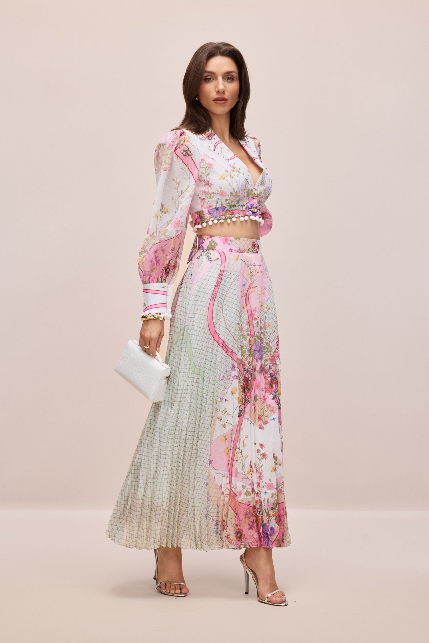 Regina Floral Print Crop Top & Pleated Skirt Set