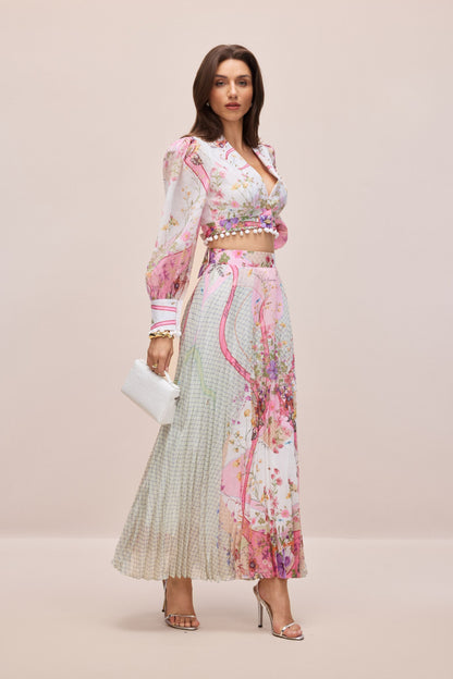 Regina Floral Print Crop Top & Pleated Skirt Set