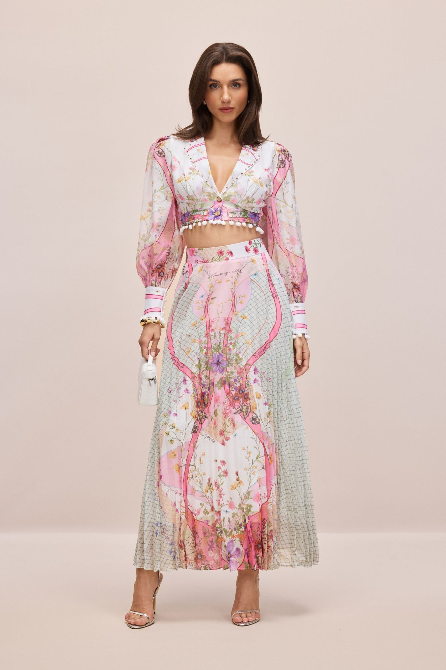 Regina Floral Print Crop Top & Pleated Skirt Set