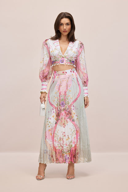 Regina Floral Print Crop Top & Pleated Skirt Set