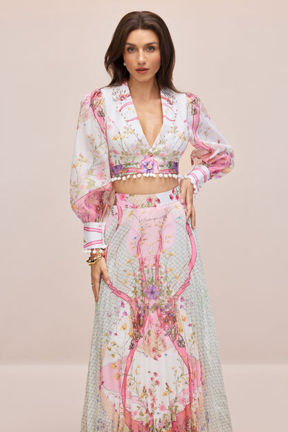 Regina Floral Print Crop Top & Pleated Skirt Set