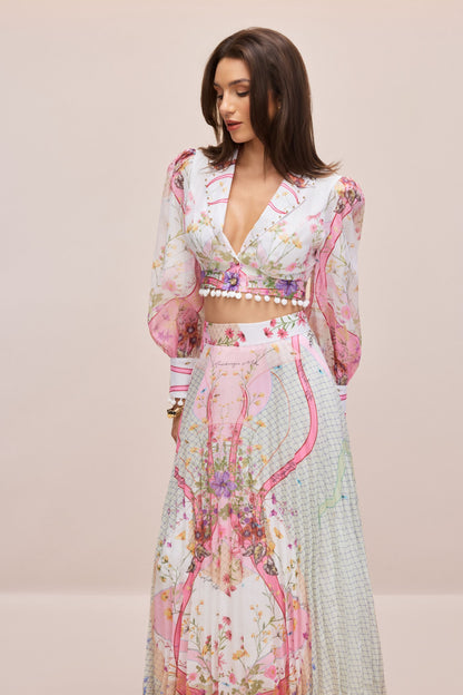 Regina Floral Print Crop Top & Pleated Skirt Set
