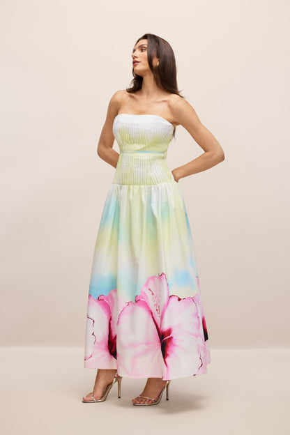 Hermosa Strapless Floral Print Maxi Dress