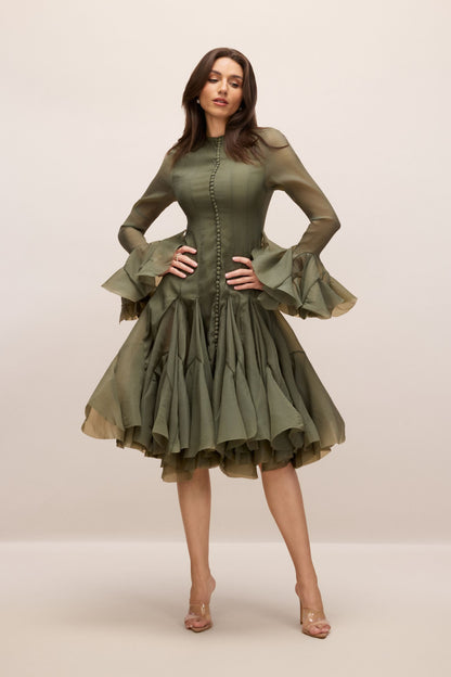 Gloria Long Sleeve Flared Hem Midi Dress