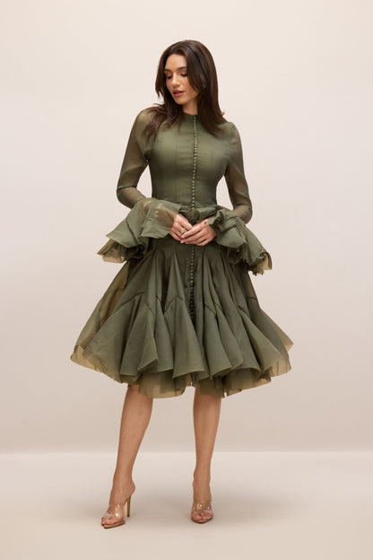 Gloria Long Sleeve Flared Hem Midi Dress