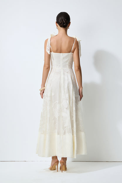 Feeling Of Forever White Floral Lace Tie-Strap Maxi Dress