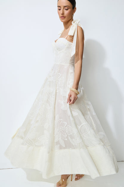 Feeling Of Forever White Floral Lace Tie-Strap Maxi Dress