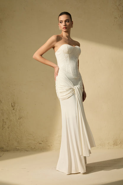 Modern Art White Corset Bodice Knot Maxi Dress