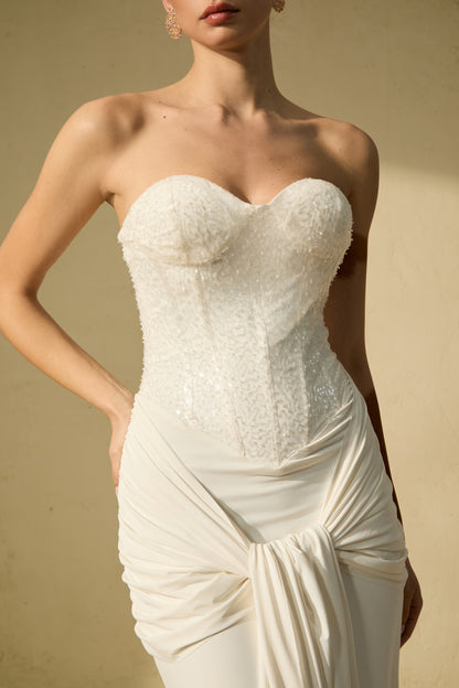 Modern Art White Corset Bodice Knot Maxi Dress