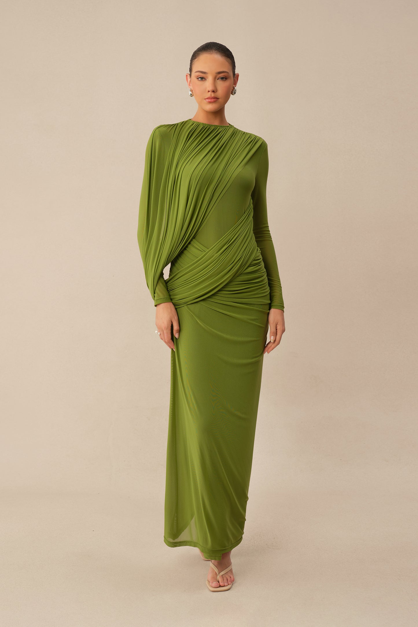 Swan Song High Neck Asymmetric Drape Maxi Dress