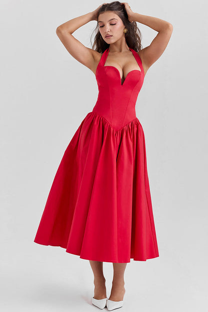 Coquette Scarlet Halter Midi Dress