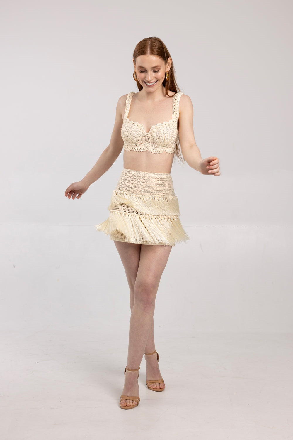 Elaine Crop Top & Fringed Mini Skirt Knit Set