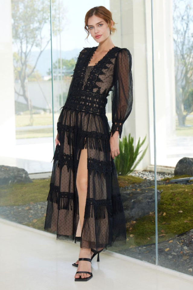 Murphy White Lace Mesh Maxi Dress