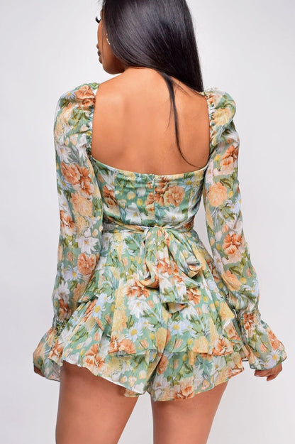 Flora Shirred Sleeves Romper