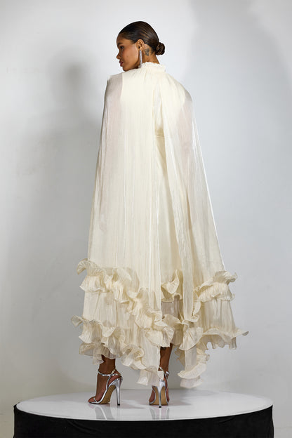 Shirley Cape-effect Ruffled Midi Dress