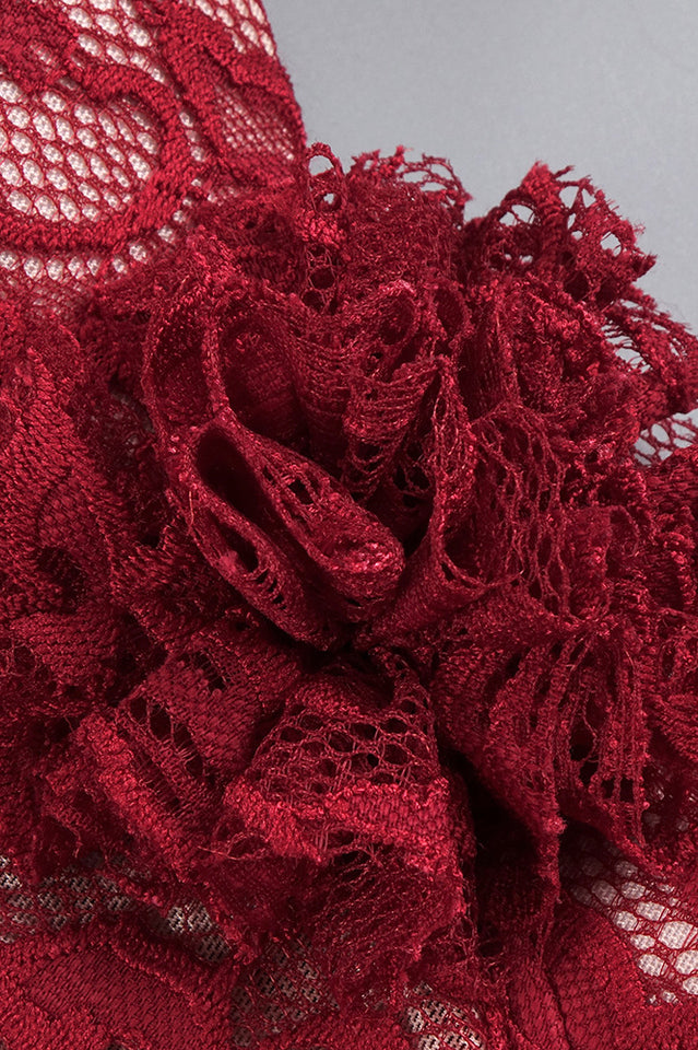 Marjorie Red Rose Lace Halter Maxi Dress
