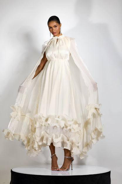 Shirley Cape-effect Ruffled Midi Dress