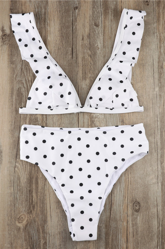 Polka Dot High Waist Ruffle Bikini