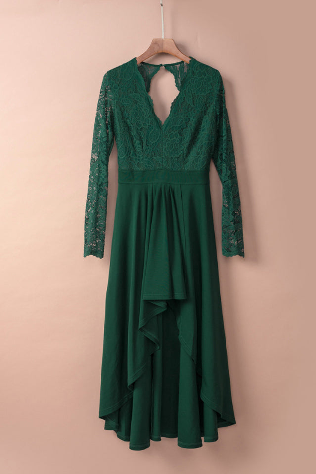 Floral Lace Satin Maxi Prom Dress
