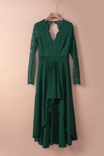 Floral Lace Satin Maxi Prom Dress