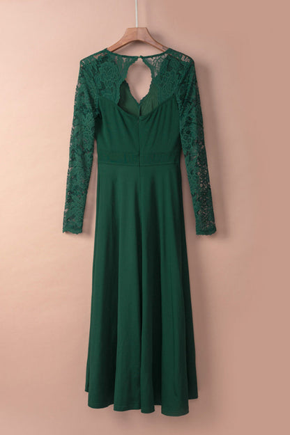 Floral Lace Satin Maxi Prom Dress