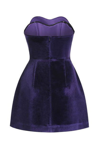 Off Shoulder Heart Velvet Mini Dress