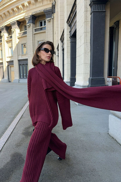 Una Three-piece Rib Knitwear Set