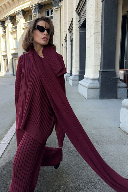 Una Three-piece Rib Knitwear Set